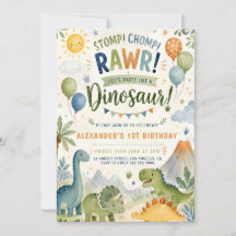 Dinosaur 1. Geburtstagseinladung Junge