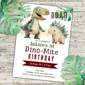 Dinosaur 1. Geburtstagsfarbe Einladung