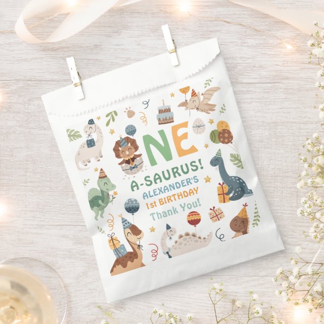 Dinosaur 1st Birthday Boy One A-Saurus Dino Party Geschenktütchen (Ausgeschnitten)