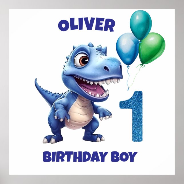 Dinosaur 1st Birthday Boy Personalized Poster (Vorne)