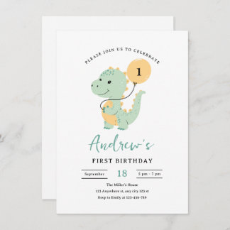 Dinosaur 1st Birthday Invitation, Minimalist T rex Einladung