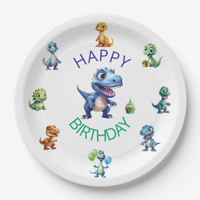 Dinosaur 1st Birthday Paper Plates Boy - Editable Pappteller (Vorderseite)