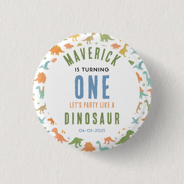 Dinosaur 1st Birthday Party | Cute Prehistoric  Button (Vorderseite)