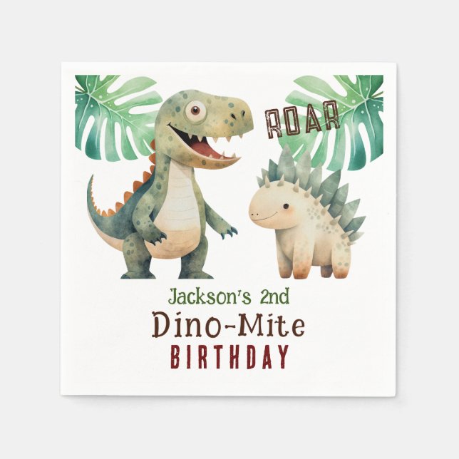 Dinosaur 2. Geburtstag Wasserfarbpapier Napkin Serviette (Vorderseite)