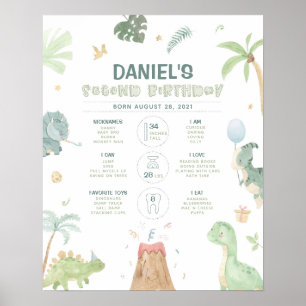 Dinosaur 2. Geburtstags-Meilenstein-Chart Poster