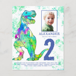 Dinosaur 2. Geburtstagsfeier Foto Budget Flyer