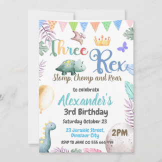 Dinosaur 3. Geburtstag Drei Rex Junge Einladung