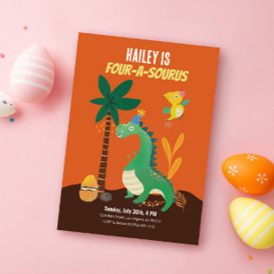 Dinosaur 4-A-Saurus Kids Vierte Einladungen zum Ge