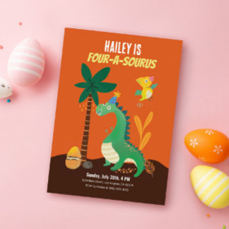 Dinosaur 4-A-Saurus Kids Vierte Einladungen zum Ge
