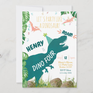 Dinosaur 4. Geburtstag Einladung Dino Vier TRex