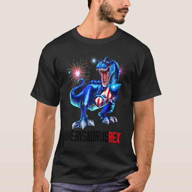 Dinosaur 4. Juli Amerisaurus Rex Fireworks Boy T-Shirt (Vorderseite)