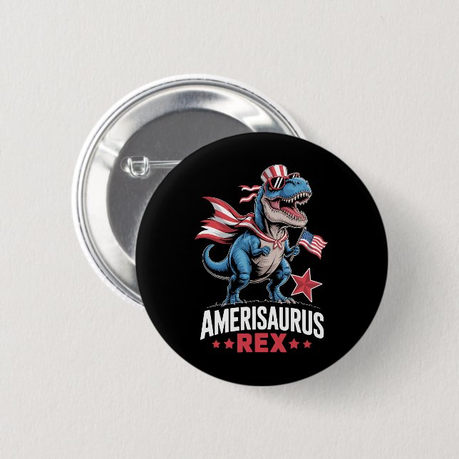 Dinosaur 4. Juli Amerisaurus T Rex Lustig Button (Vorne & Hinten)