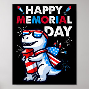 Dinosaur 4. Juli Feuerwerk Amerikanische Flagge Ha Poster