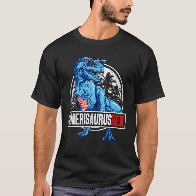 Dinosaur 4. Juli Kinder Junge Männer Amerisaurus R T-Shirt (Vorderseite)