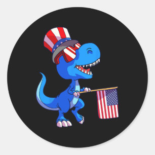 Dinosaur 4. Juli-Shirt US-Flagge Dino-Kinder Junge Runder Aufkleber