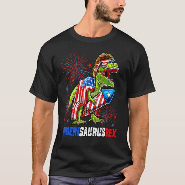 Dinosaur 4th Of July Amerisaurus Rex American Flag T-Shirt (Vorderseite)
