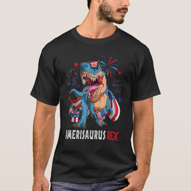 Dinosaur 4th of July Boys Girls Men Amerisaurus Re T-Shirt (Vorderseite)