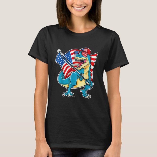 Dinosaur 4th Of July Boys Rex American Flag USA T-Shirt (Vorderseite)