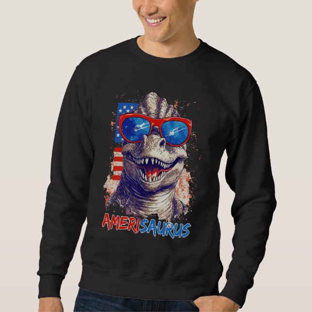 Dinosaur 4th of July Kids Boys Men Amerisaurus Rex Sweatshirt (Vorderseite)