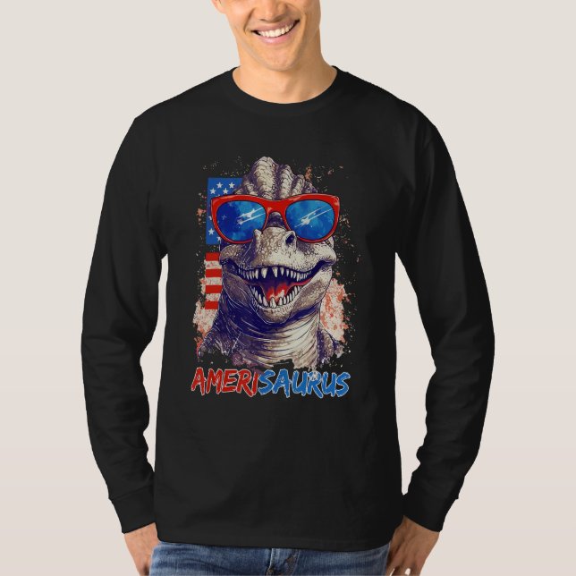 Dinosaur 4th of July Kids Boys Men Amerisaurus Rex T-Shirt (Vorderseite)
