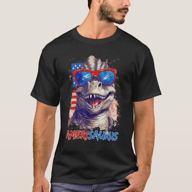 Dinosaur 4th of July Kids Boys Men Amerisaurus Rex T-Shirt (Vorderseite)