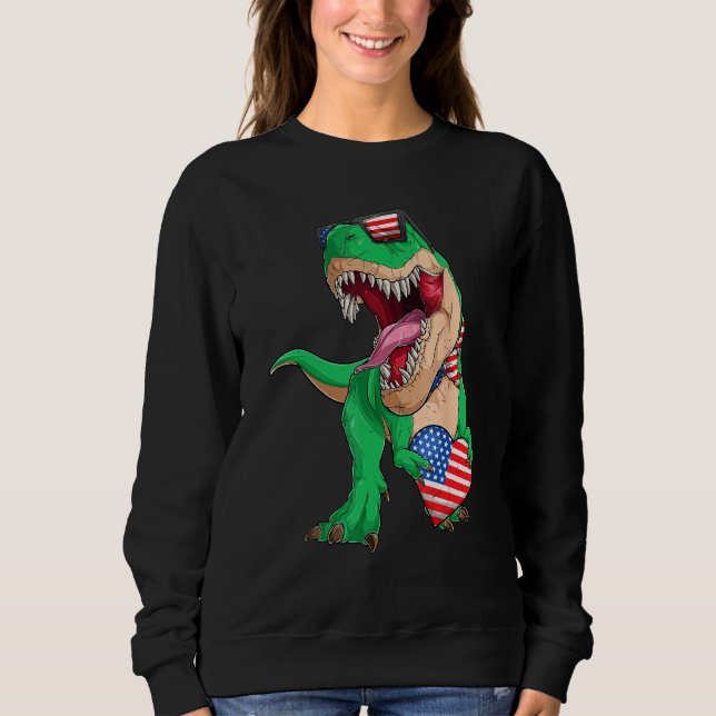 Dinosaur 4th of July Kids Boys Rex Flag USA Flag P Sweatshirt (Vorderseite)