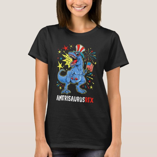 Dinosaur 4th Of July US Flag Amerisaurus Res Patri T-Shirt (Vorderseite)