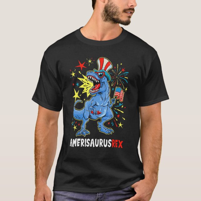Dinosaur 4th Of July US Flag Amerisaurus Res Patri T-Shirt (Vorderseite)
