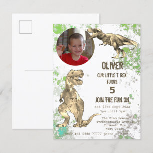 Dinosaur 5. Geburtstagsfeier T Rex Jungen Foto Grü Einladungspostkarte