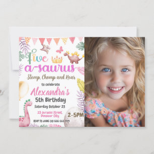 Dinosaur 5. Geburtstagskarte Fünf A-Saurus-Foto Einladung
