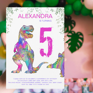 Dinosaur 5. Geburtstagsparty für Mädchen Einladung