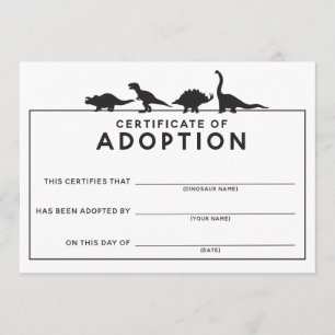 DInosaur Adoption Zertifikat Geburtstagsaktivität Programm