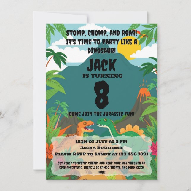 Dinosaur Adventure Birthday Boy Einladung (Vorderseite)