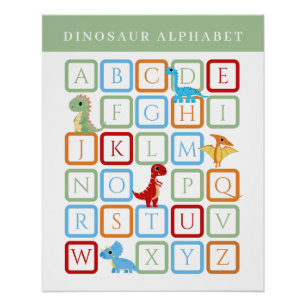 Dinosaur-Alphabet-Bildungsmaterial - Grün und Weiß Poster