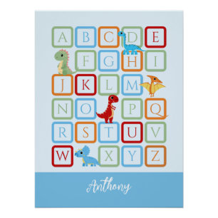 Dinosaur Alphabet Blue Monogram Poster