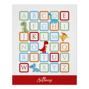 Dinosaur-Alphabet rotes Monogramm Poster