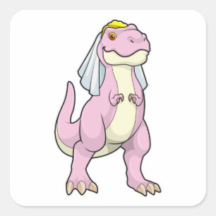 Dinosaur als Braut auf Hochzeit mit Schleier Quadratischer Aufkleber