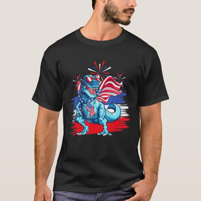 Dinosaur American Flag Patriotic Rex  4th of July T-Shirt (Vorderseite)