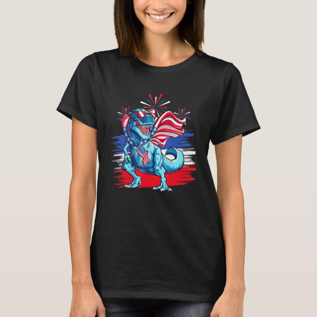 Dinosaur American Flag Patriotic Rex  4th of July T-Shirt (Vorderseite)