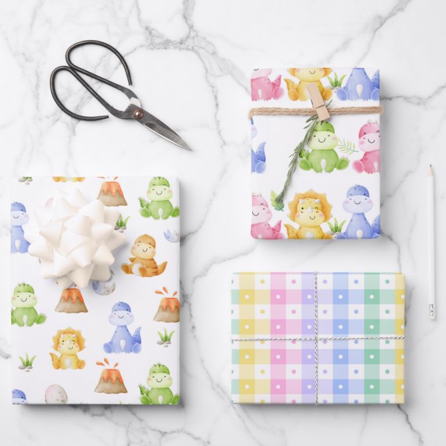 Dinosaur-Aquarell Geschenkpapier Set (Vorderseite)