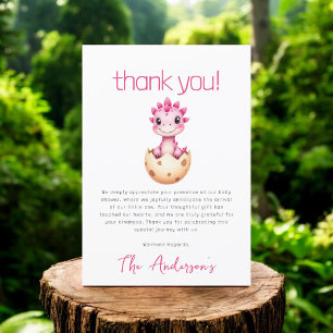 Dinosaur-Aquarell Rosa Baby Shower Dankeskarte