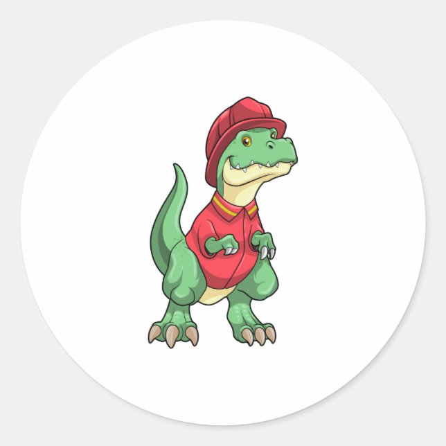Dinosaur as Firefighter with Fire helmet Runder Aufkleber (Vorderseite)