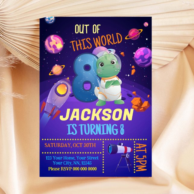 Dinosaur Astronaut 8. Geburtstag Einladung (Von Creator hochgeladen)
