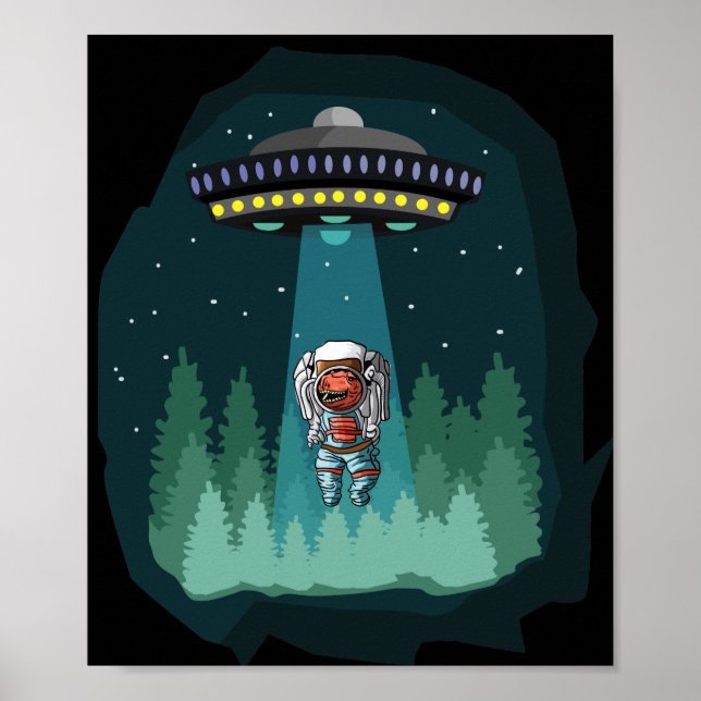 Dinosaur Astronaut UFO T-Rex Poster (Vorne)
