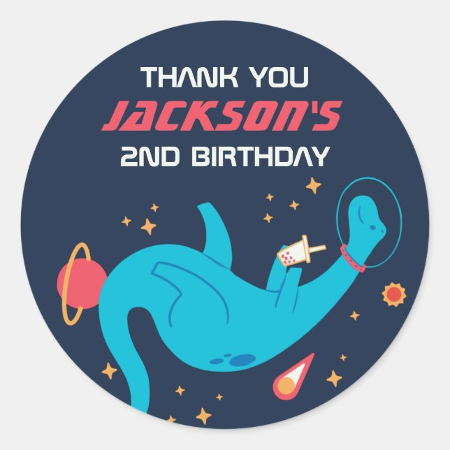 Dinosaur Astronauten Weltraum Kindergeburtstag Par Runder Aufkleber (Vorderseite)