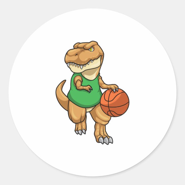 Dinosaur at Sports with Basketball Runder Aufkleber (Vorderseite)