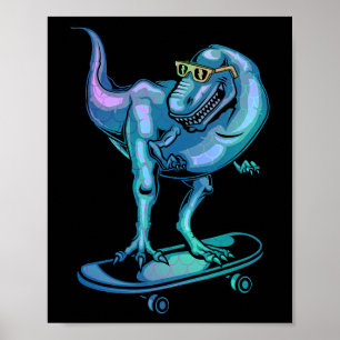 Dinosaur auf Skateboard Skateboard fahrender Dinos Poster