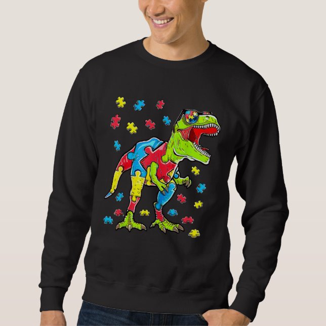 Dinosaur Autism Awareness Puzzle Piece Boys Kids T Sweatshirt (Vorderseite)