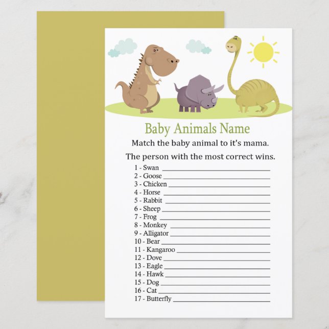 Dinosaur Baby Animals Name Game (Vorne/Hinten)