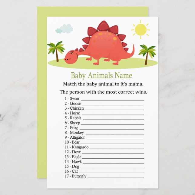 Dinosaur Baby Animals Name Game (Vorne/Hinten)